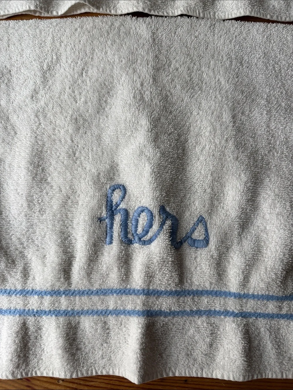 Vintage Embroidered 'His' and 'Hers' White Hand Towels
